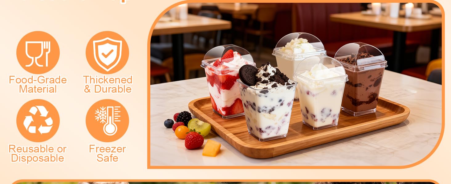 5oz Plastic Dessert Cups with Lids and Spoons