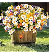 12 Bundles Artificial Daisy Flowers for Outdoors Spring Summer Decor, UV Resistant Faux Cemetery ...