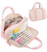 2 Compartment Pencil Case For Girls,Zipper Pencil Bag With Handle, Large Capacity quilting Pencil...