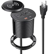 XBA PD 20W USB C Desk Power Grommet with 10W Wireless Charger Cover, 3inch Recessed Power Strip w...