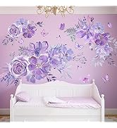 Amaonm 8 sheets of 12x24 inch Large 3D Colorful Flower Wall Decal Purple Red Flowers Plants Vine ...
