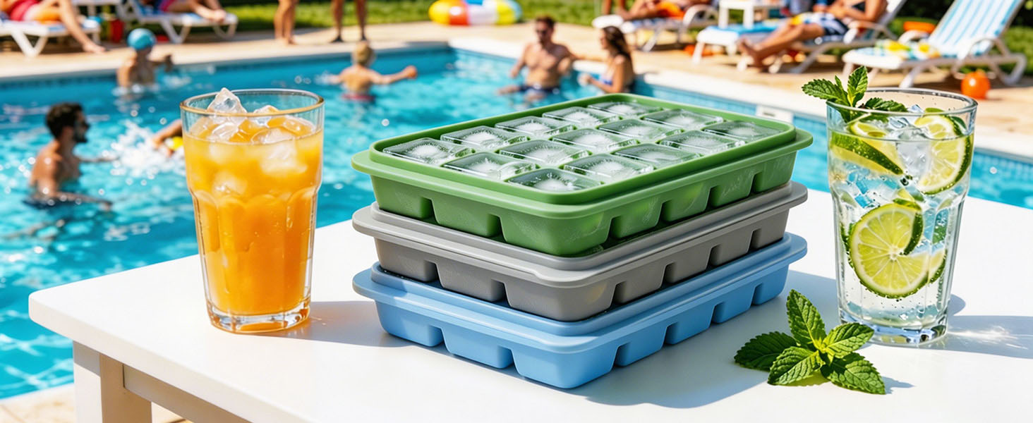 Ice Cube Trays for Freezer Lids for Baby Food, Whiskey, Cocktail, Coffee, BPA Free