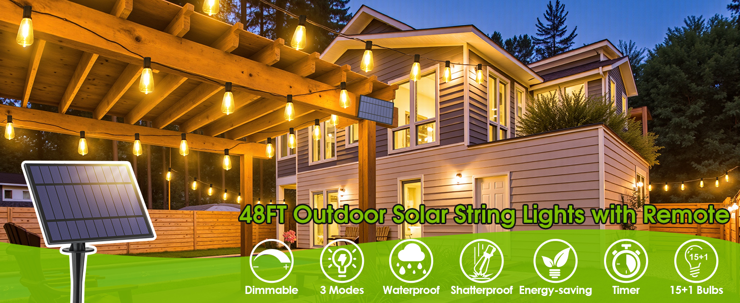 48ft Solar string lights outdoor for patio