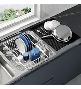 JASIWAY White Dish Drying Rack in Sink with Mat, Expandable Stainless Steel Dish Drainers for Kit...