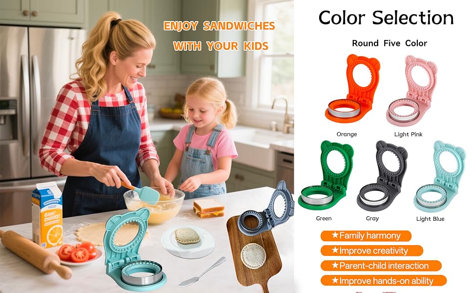 KINSUDA Sandwich Cutter and Sealer Circle Pocket Sandwich Maker, Intuitive for kids,Light Blue