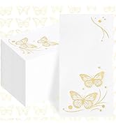 Joyido 50 Pack Gold Butterfly Napkins - White and Gold Paper Napkins - Cloth-Like Feel Dinner Pap...