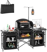 VEVOR Camping Kitchen Table, Outdoor Camp Cooking Table, Aluminum Portable Cook Station with 3 St...