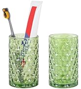 Tonxus Bathroom Toothbrush Holder Set, 11oz Green Glass Toothbrush Holder and Bathroom Tumbler Cu...