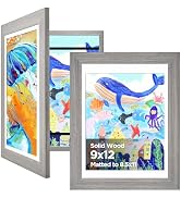KINLINK 9x12 Kids Art Frames Set of 2, Solid Wood Kids Artwork Frames Changeable with Acrylic Fro...