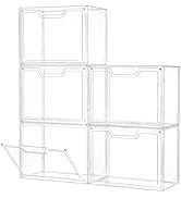 5 Pack Clear Storage Bins with Lids, Storage Containers with Magnetic Door, Stackable Acrylic Dis...