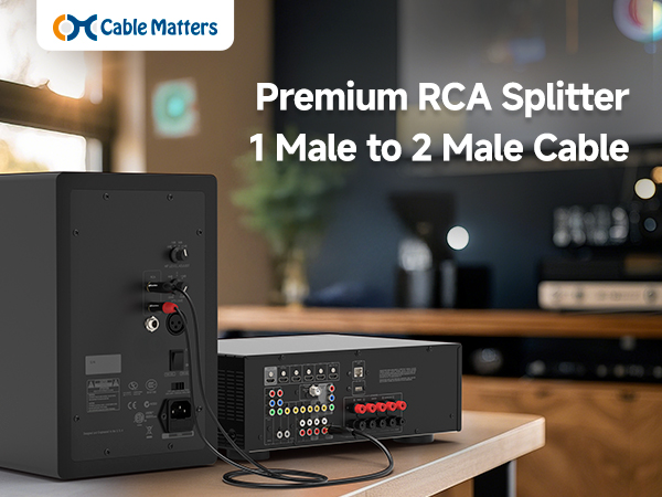 RCA Splitter Cable 1 Male to 2 Male for Subwoofer and Speakers
