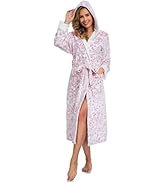 RONGTAI Womens Plush Fleece Hooded Bathrobe, Thick Nightgown Long Robe Sleepwear with Two Side Po...