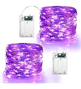 BrizLabs Purple Halloween Lights, 19.47ft 60 LED Purple Fairy Lights, 2 Modes Battery Halloween S...