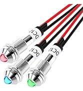 DaierTek LED Indicator Light 12V DC 8MM 5/16" 12 Volt Waterproof Metal Led Light Red Blue Green L...
