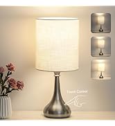 Boncoo Touch Control Table Lamp, 3 Way Dimmable Simple Night Light Lamp with White Lampshade Silv...