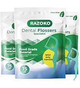 RAZOKO Dental Floss Picks | Toothpick, Extra Strong Flosser Pick, Fresh Mint Flavor, 75 Dental Fl...