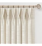 INOVADAY Memory Trained Pinch Pleated Curtains 90 Inches Long, Linen Curtains for Living Room, 2 ...