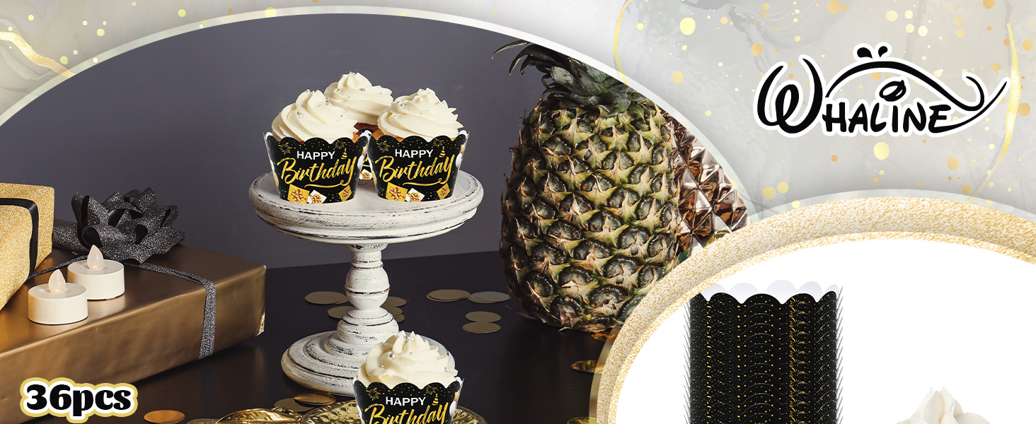 36Pcs Happy Birthday Cupcake Wrappers