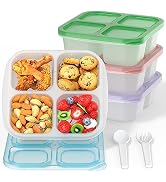Bento Snack Boxes (4 Pack)- Reusable 4-Compartment Meal Prep Containers for Kids and Adults, Perf...