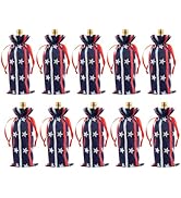 10PCS Patriotic Wine Gift Bags Burlap 4th of July Wine Gift Bag with Drawstring USA 250th Anniver...