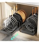 Pull Out Pots and Pans Organizer Under Cabinet, Expandable Sliding Lid Holder and Pan Rack for Ki...