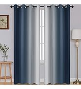 SimpleHome Navy Blue Ombre Room Darkening Curtains for Living Room, Light Blocking Gradient Therm...