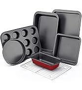 KITESSENSU Baking Pans Sets, Nonstick Bakeware Set 7-Piece with Round/Square Cake Pan, Loaf Pan, ...