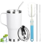GUDEMAO 20 oz Tumbler with Handle, Stainless Steel Insulated Tumblers with Lid and Straw, Double ...