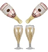 Champagne Bottle Balloons Large Goblet Wine Glass Mylar Foil Helium Balloons, 36Inch Pink Champag...