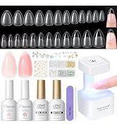 PEACECOLOR Gel Nail Kit Almond, 240Pcs Widened Almond False Nail Tips with Portable Nail Lamp, Je...
