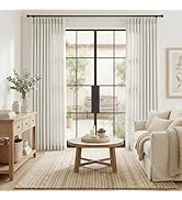 RYB HOME Pinch Pleated Linen Curtains for Living Room, Light Filtering Privacy Heavy Cream Ivory ...