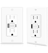 Greencycle 15 Amp GFCI Outlet with USB C & USB A Ports, 2PK Self Test GFCI Electrical Outlet Comb...