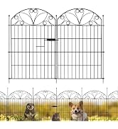 12 Panels No Dig Garden Fence with Gate, 32" H x 22.4ft, Decorative Metal Animal Barrier Dog Fenc...