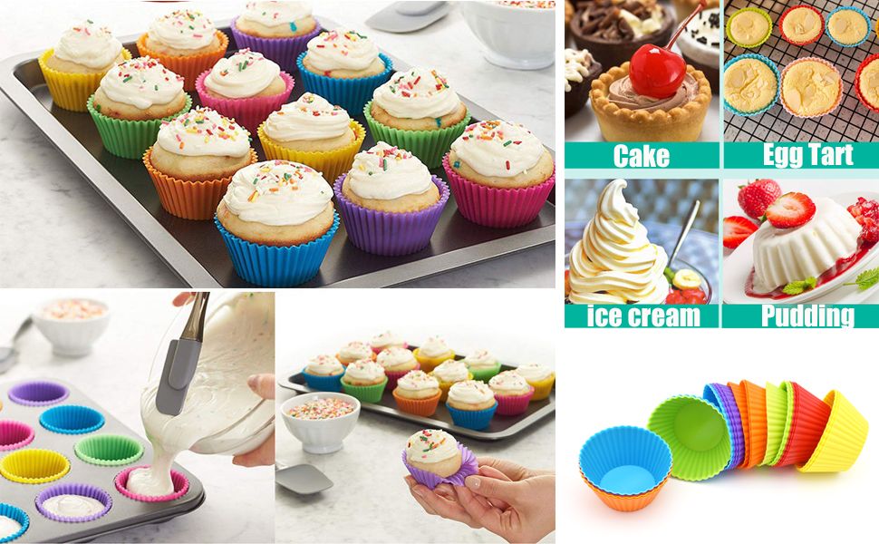 Silicone Cupcake Muffin Baking Cups Liners 24Pack Reusable Non-Stick Cake Molds Sets