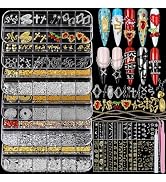 Teenitor Nail Charms and Gems with Nail Stickers, 6 Boxes Silver & Gold Nail Gems and Rhinestones...