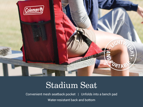 coleman stadium seat red bleacher game kids parent family grandparents comfort bench pad convenient