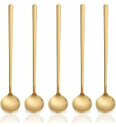 Liacere 50Pcs Plastic Coffee Spoons Disposable - 6.7" Gold Tea Spoons Long Handle -Gold Small Tea...