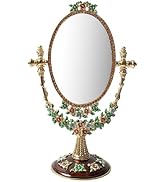 Vintage Vanity Makeup Mirror for Desk, Metal Oval Tabletop Makeup Mirror, Hand Painted Adjustable...