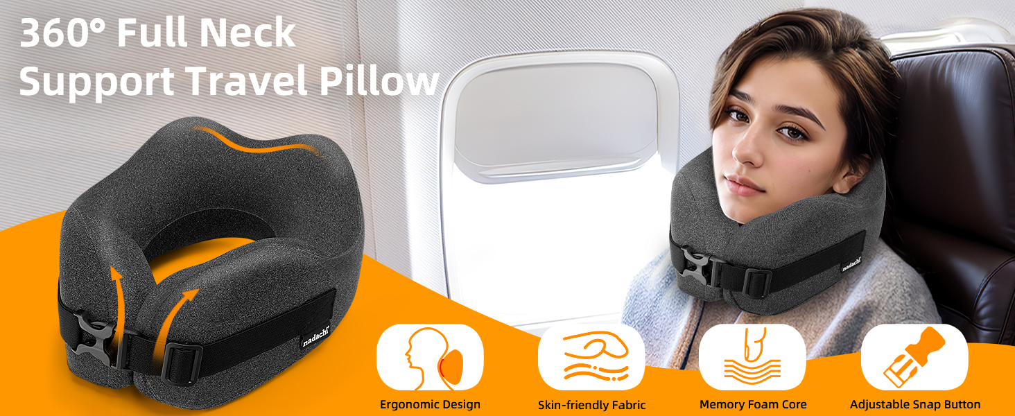 Neck Pillow Airplane Travel Set Pure Memory Foam Travel Neck Plane for Long Flights Essentials