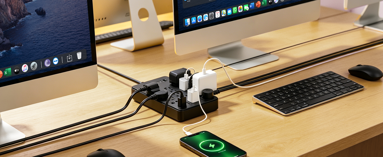 Extension Cord with Multiple Outlets Power Strips with Surge Protection large computer