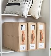 DECOMOMO Bed Sheet Organizer, XL Sheet Storage Organizer with Faux Leather Handle and Clear Windo...