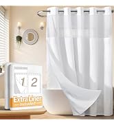 River Dream No Hooks Waffle Weave Shower Curtain with Snap in Liner + an Extra Replacement Liner,...