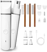 Dog Grooming Kit, Low Noise Paw Trimmer and Nail Grinder with Bonus 3-Piece Vintage Wooden Pet Co...
