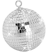 Mirror Disco Ball, 6 inch Mirror Ball Silver Disco Party Stage Lightning Balls with Hanging Rings...
