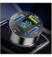 Car Charger 66W Super Fast Charging with USB PD&QC 3.0(Voltmeter&LED Lights) Universal Quick Char...