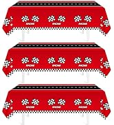 Childom 3Pcs Racing Car Plastic Tablecloth, Race Birthday Party Decorations, 54'' x 108'' Checker...