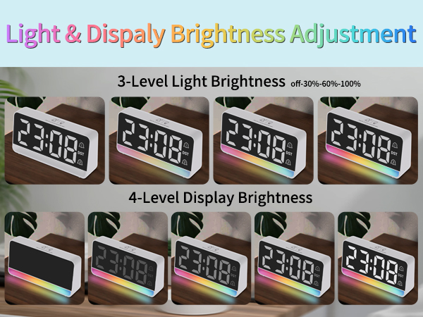 3-Level Night Light & 4-Level Display Brightness - or turn both off for a completely quiet night.