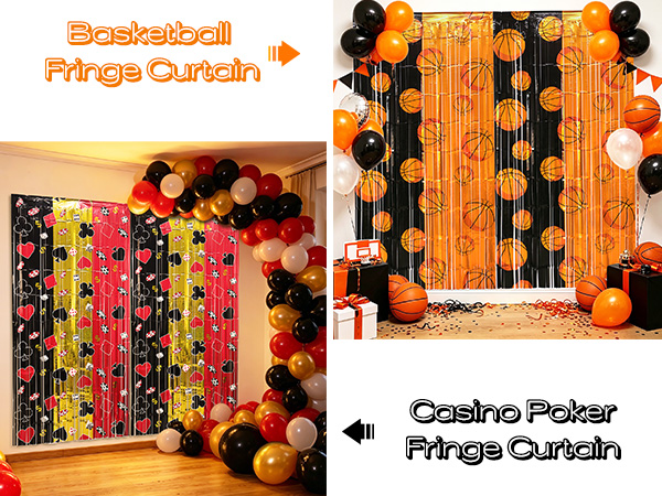 Basketball Print Foil Fringe Curtain Backdrop Photo Booth Props casino poker Door Fringe Curtains