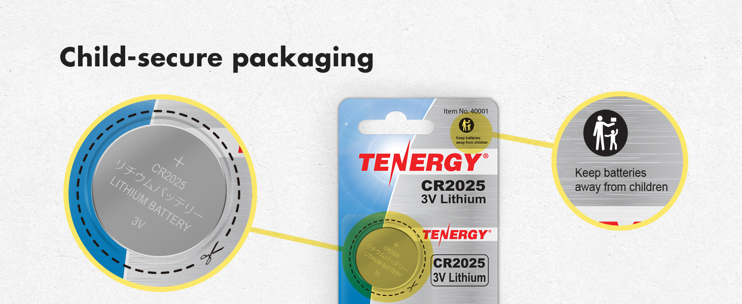 Child-secure packaging, keep batteries out of reach of children