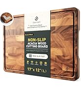 End Grain Cutting Board for Kitchen with Non-slip Feet, Acacia Wood Heavy Duty Checkered Cutting ...